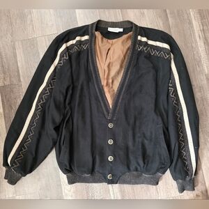 Vintage 2000s 90s Y2K ST. CROIX KNITS Bomber Jacket Western Boho Black
